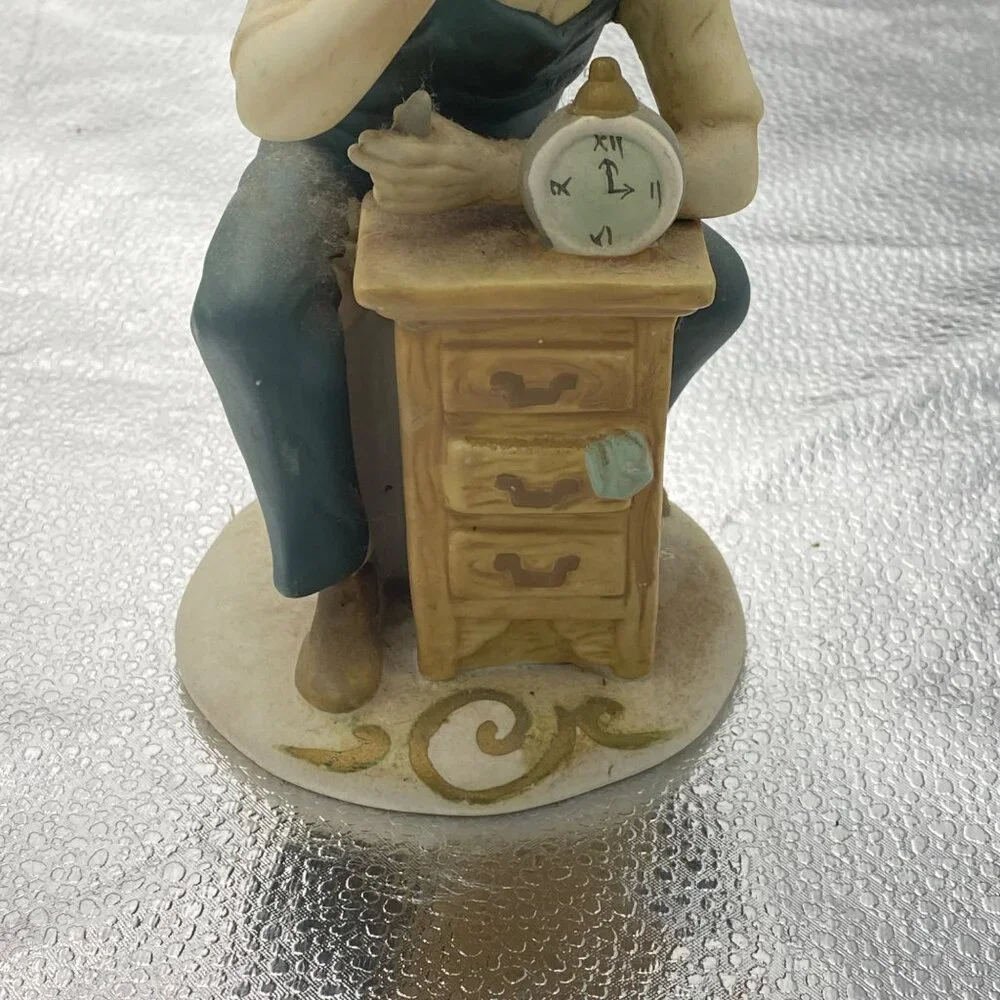 Vintage Porcelain Clockmaker Figurine Seated Craftsman Pocket Watch 7.5